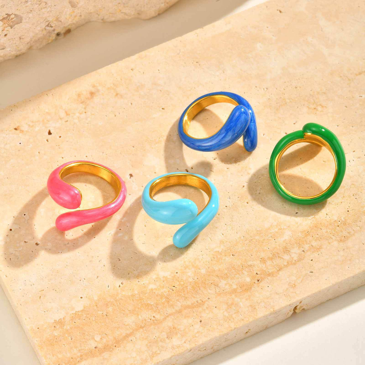 Stainless Steel Summer Ocean Wind Drip Oil Ring Irregular Design Curved Drip Light Blue