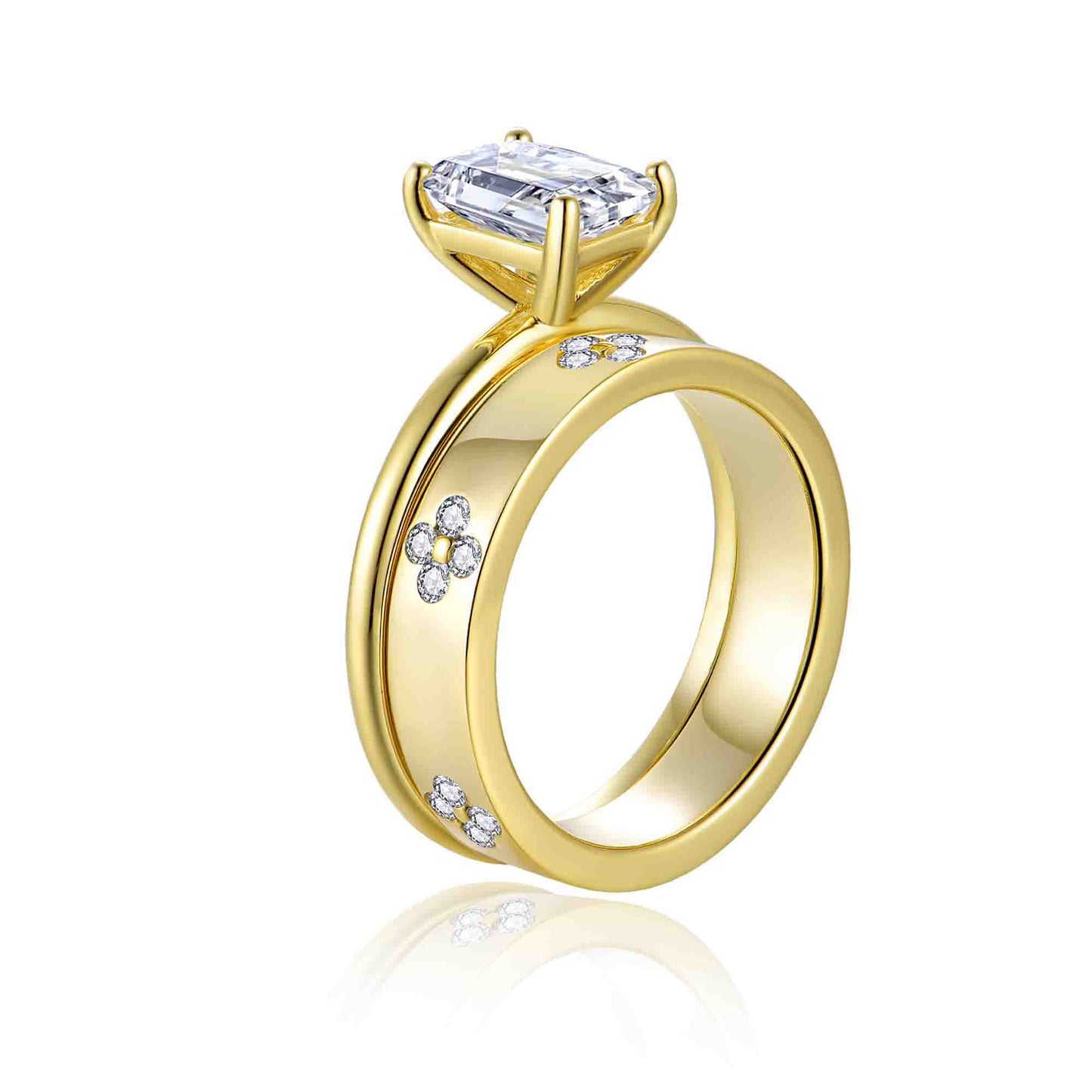 Planderful Moissanite Sparkling Ring Set For Ladies 6mm Radiant Main Stone 2.0 CT S925 Gold Plated