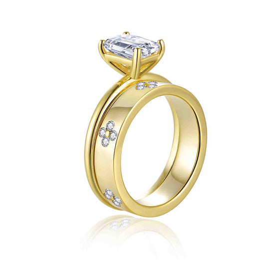 Planderful Moissanite Sparkling Ring Set For Ladies 6mm Radiant Main Stone 2.0 CT S925 Gold Plated