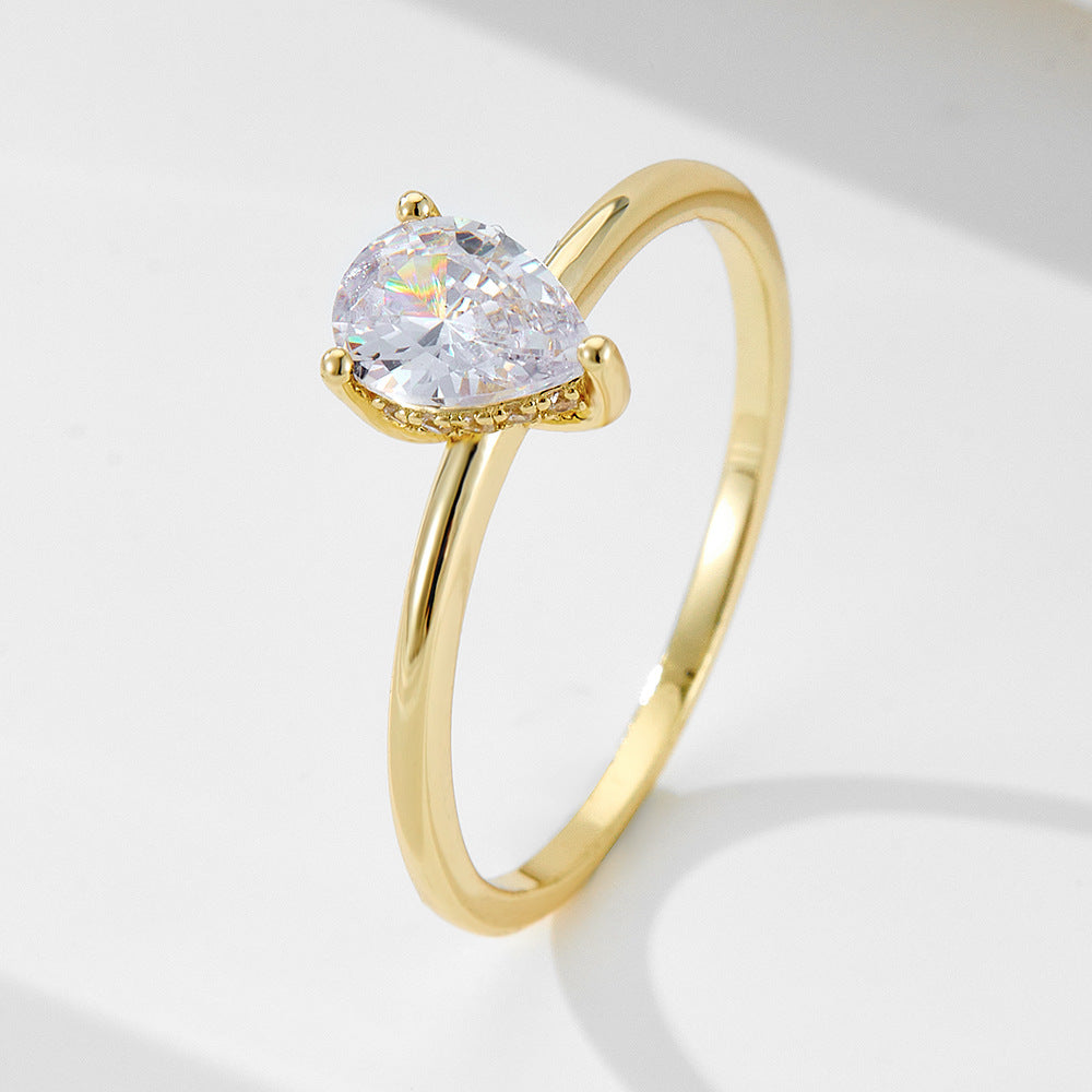 Classic Simulated Diamond Ring Engagement Ring S925 Sterling Silver Water Drop Zircon Ring