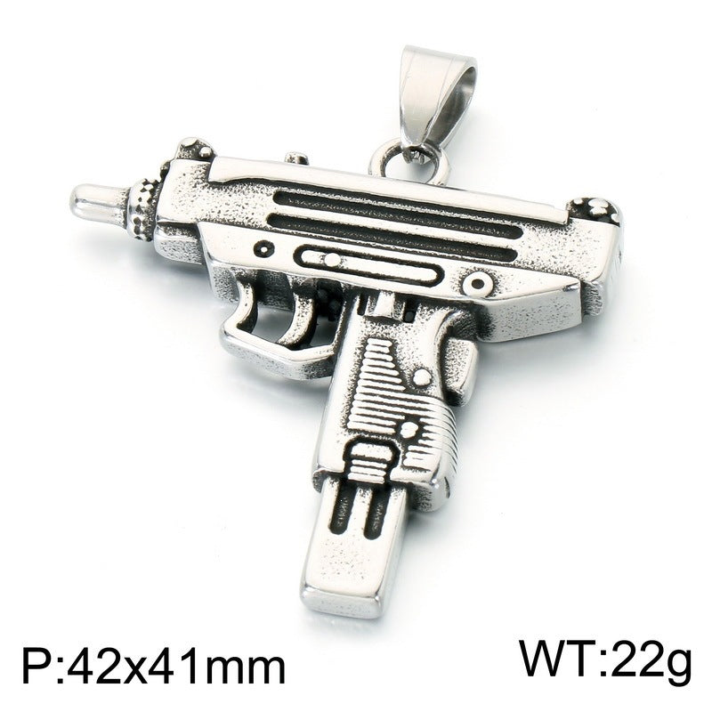Hip Hop Street Hardcore Military Wind Submachine Gun Shape Pendant Punk Gi Stainless Necklace