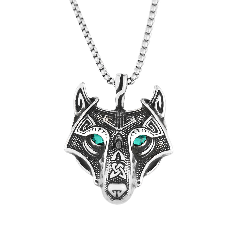 Foreign Trade Explosion Eye Stainless Steel Necklace Celtic Viking Wolf Head Pendant Jewelry for Men