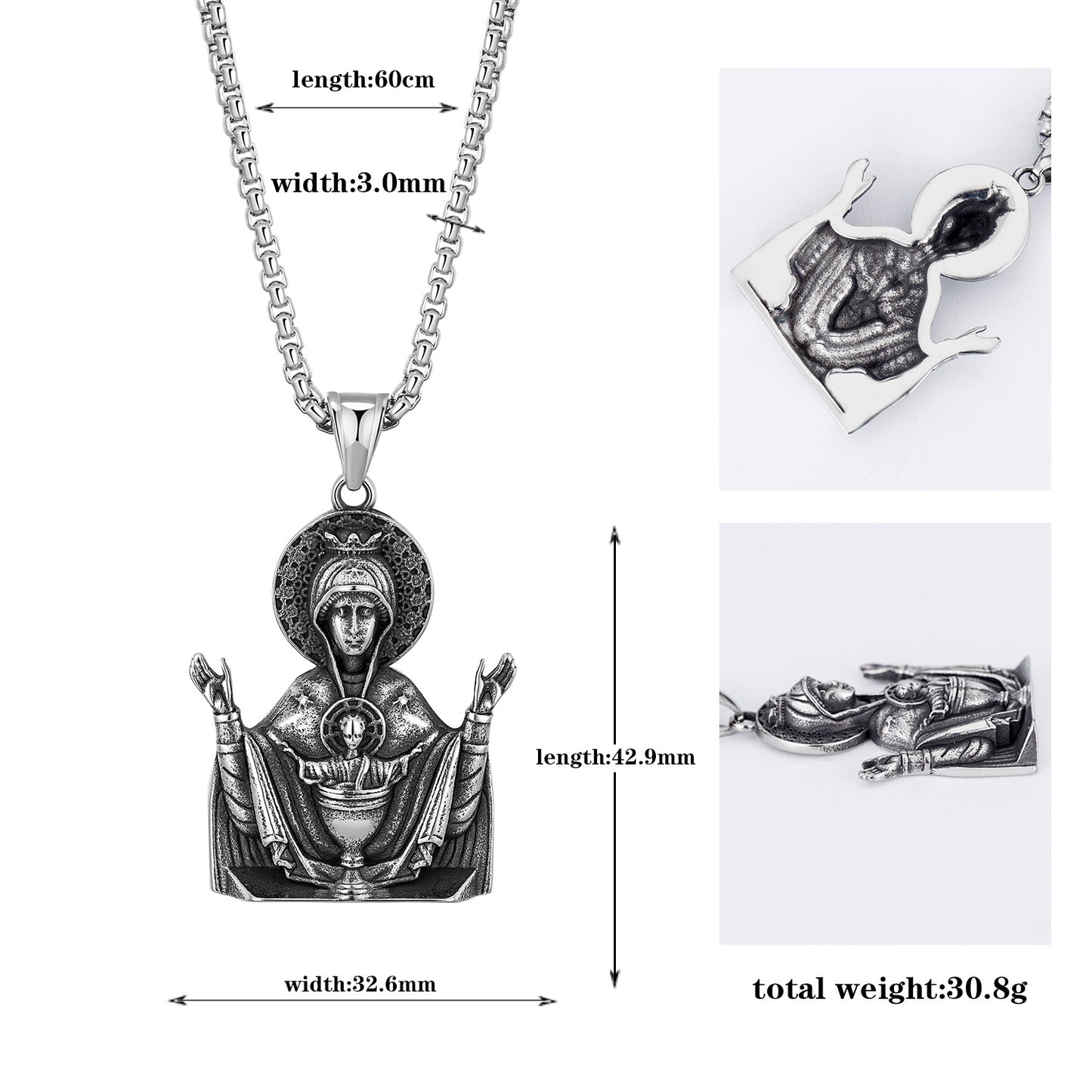 Stainless Steel Necklace – Elegant Virgin Mary Pendant For Men And Women Everyday Jewelry