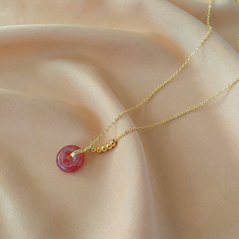 Natural Strawberry Crystal Gold-Plated Necklace with Safety Buckle