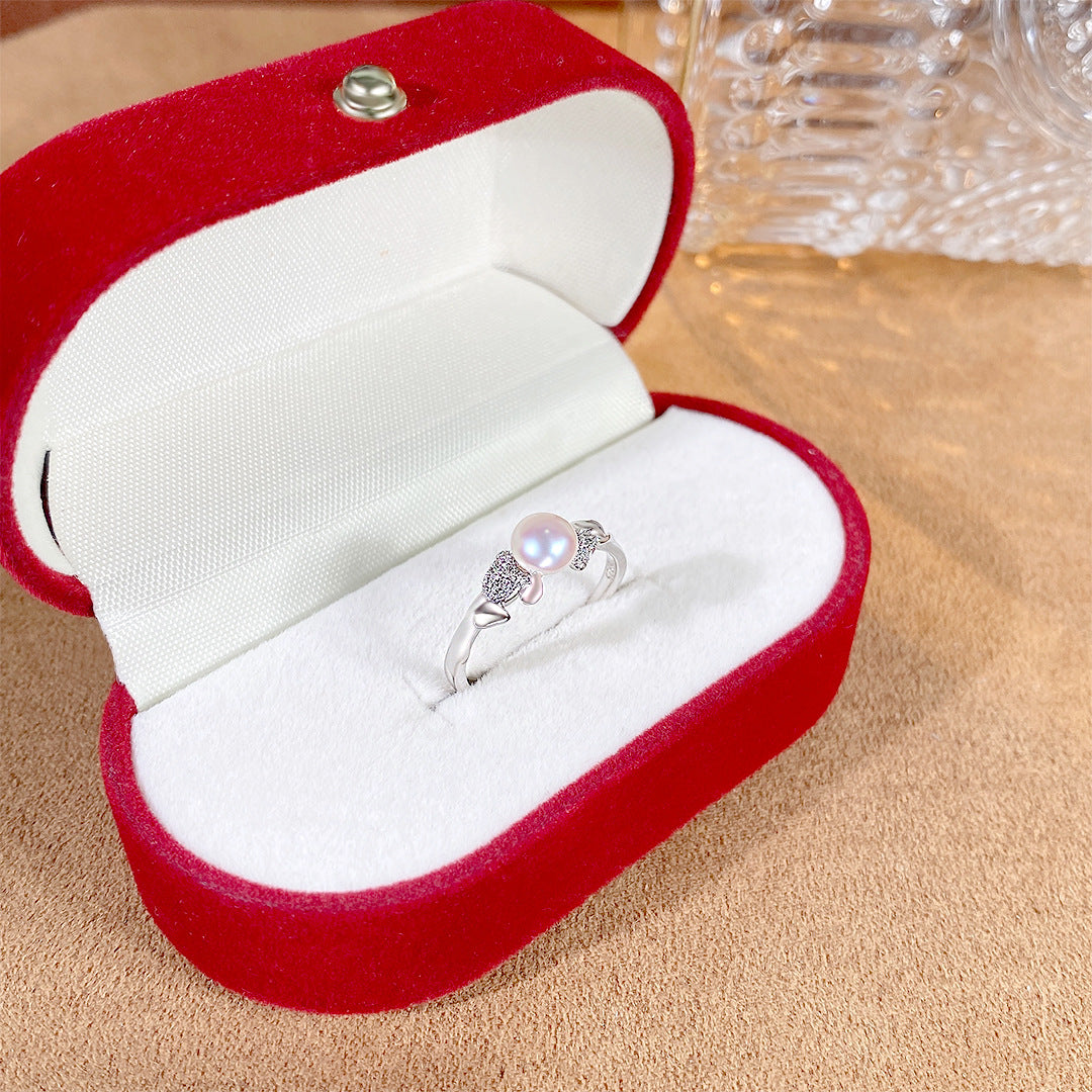 S925 Sterling Silver Freshwater Pearl Swan Ring — Adjustable