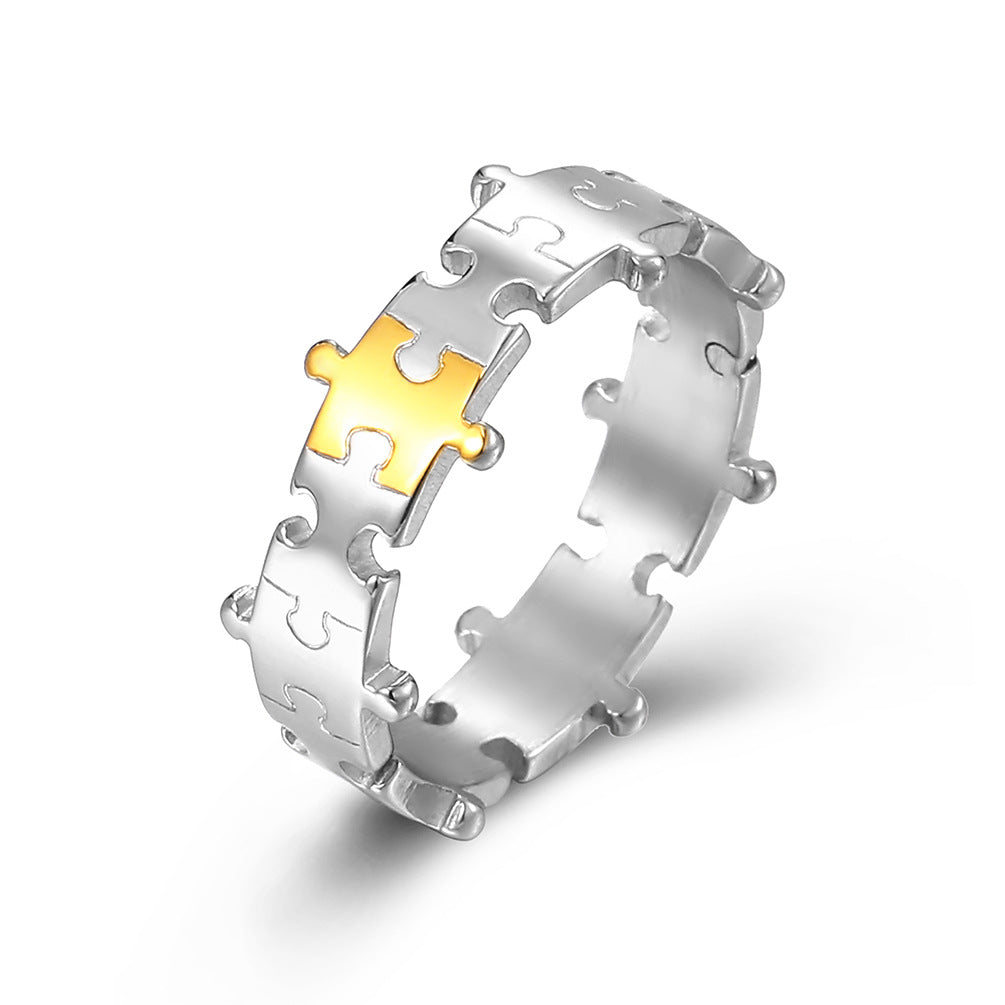 INS Niche Design Puzzle Couple Titanium Steel Pair Ring