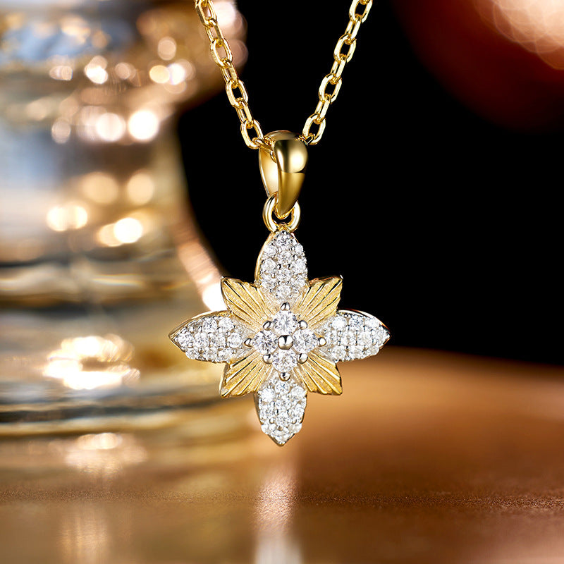 Planderful S925 Sterling Silver Medieval Style Four Leaf Clover Necklace For Women Elegant Everyday Jewelry