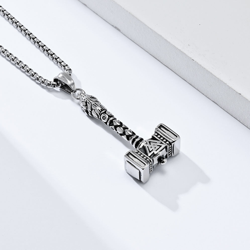 Stainless Steel Viking Thor Hammer Pendant Necklace For Men By Planderful Personalized Retro Style