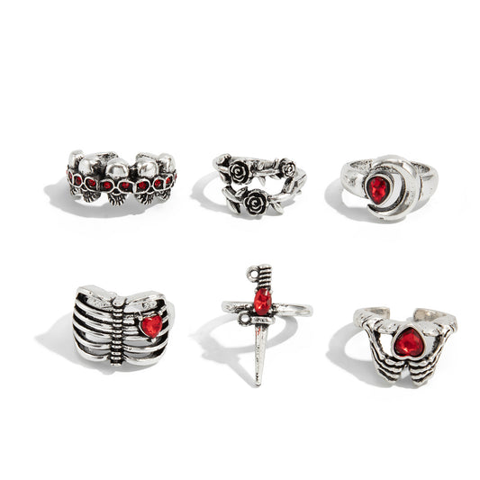 Planderful Skull Zircon Ring Vienna Verve Open Ring Halloween Statement Jewelry For Goths And Edgy Fashion Lovers
