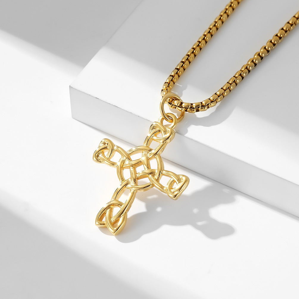 Planderful Titanium Steel Cross Necklace With Nordic Celtic Knot Personalized Pendant For Him And Her