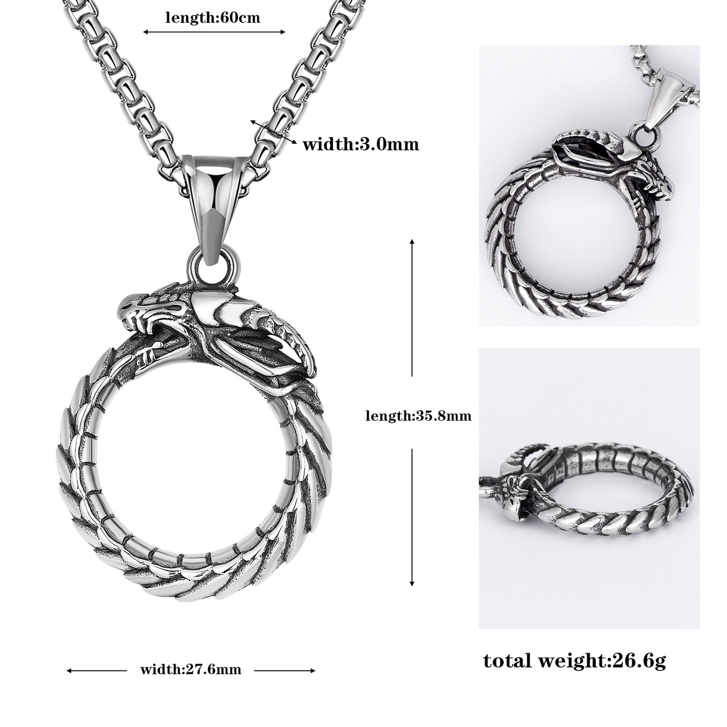 Steel Necklace – Statement Dragon Pendant For Him