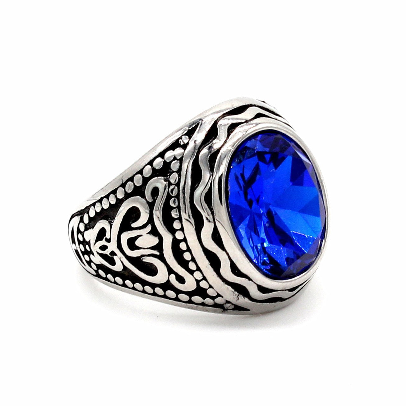 Titanium Steel Ring With Oval Zircon Bold Retro Design Unisex Jewelry Planderful Everyday Genie Collection