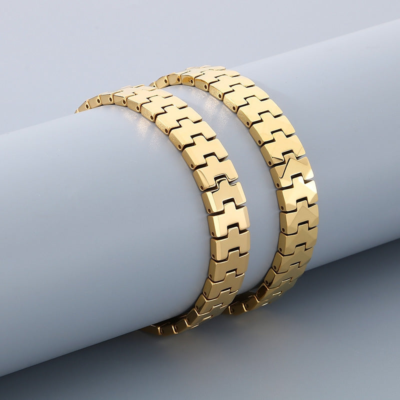 Planderful Men Arrow Bracelet 18K Gold Tungsten Steel