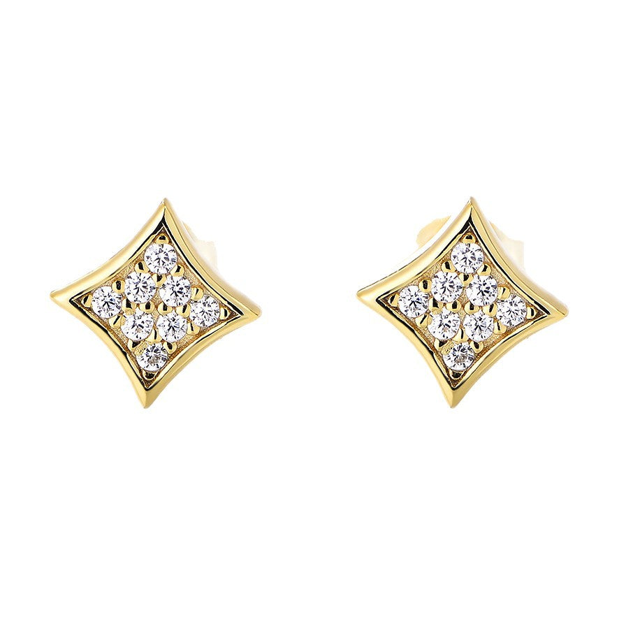 Sterling Silver Stud Earrings Celebrities, Geometric Rhombus Zircon Earrings, High Quality