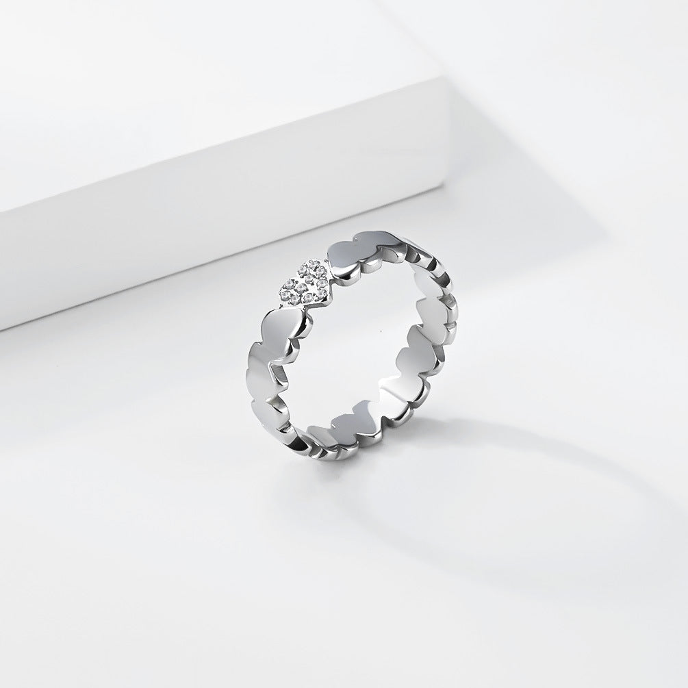 Planderful Love Shaped Titanium Steel Zircon Ring For Women Unisex Stylish Light Luxury Everyday Genie Collection