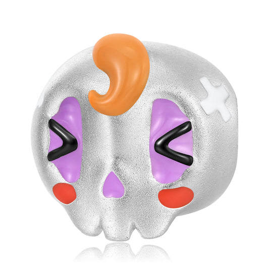 Halloween Curly Hair Skull Frosted Silver Pendant