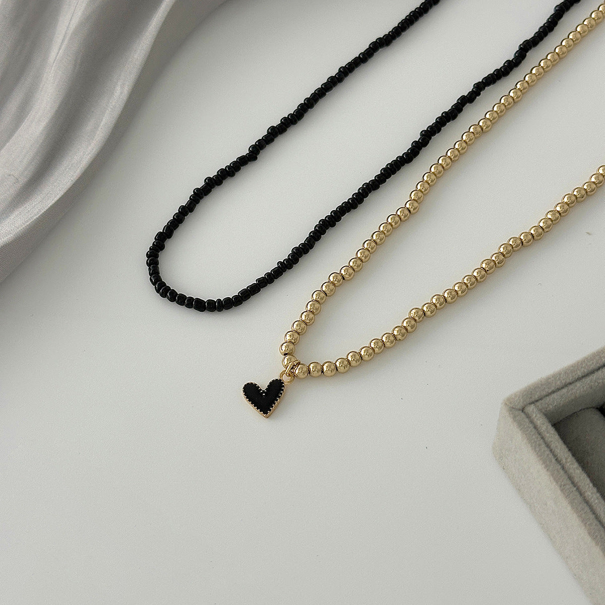 Heart & Rice Bead Layered Necklace