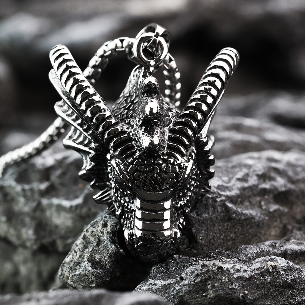 Planderful Dragon Head Pendant For Men Stainless Steel Three Dimensional Retro Punk Necklace