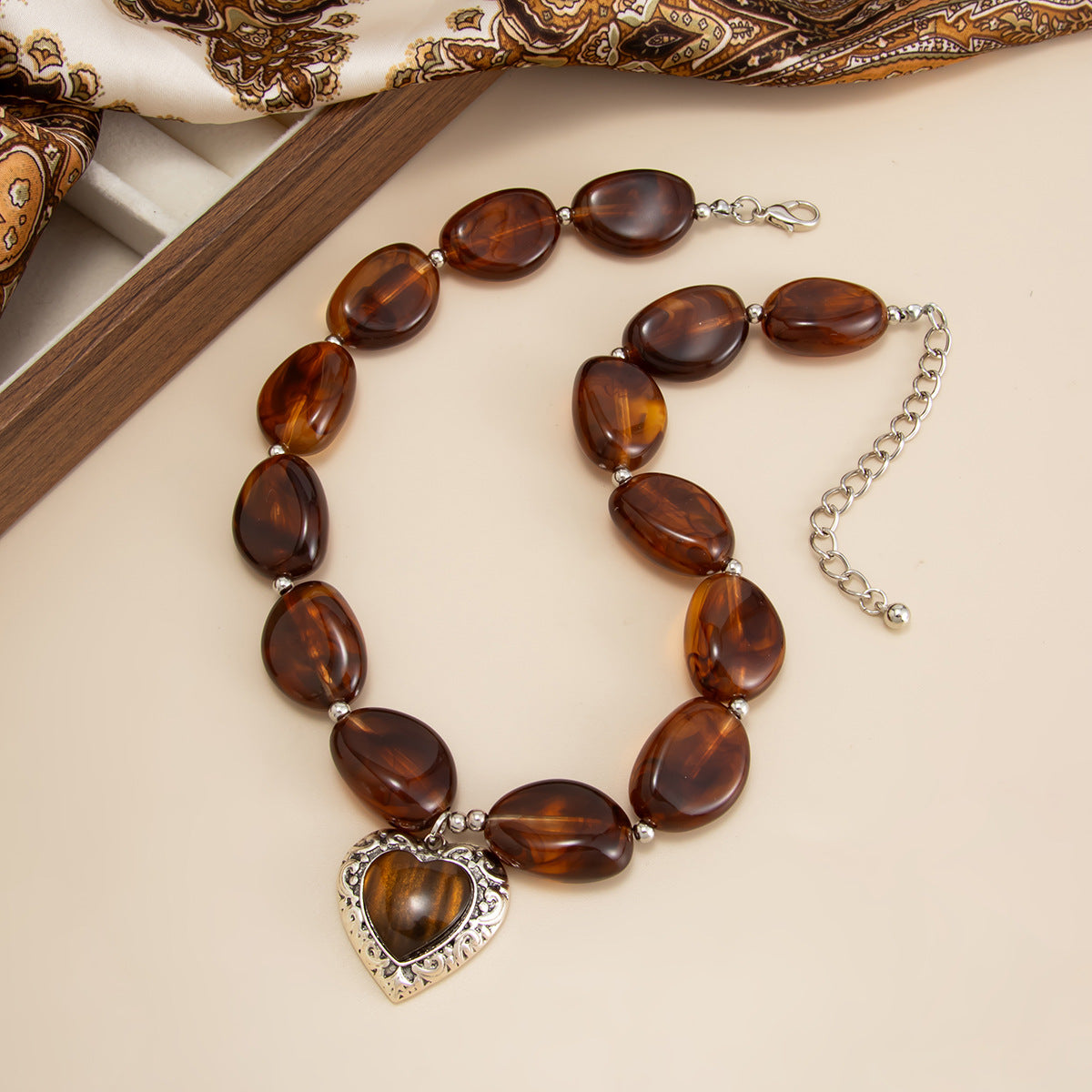 Amber Heart Maillard Bead Necklace
