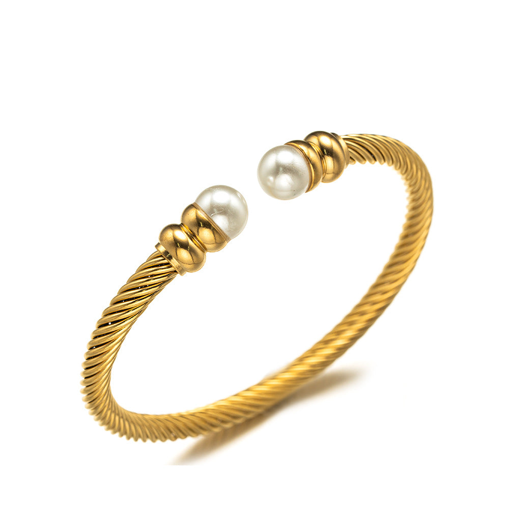 Stainless Steel Bracelet With Pearl Twist Design For Women By Planderful Everyday Genie