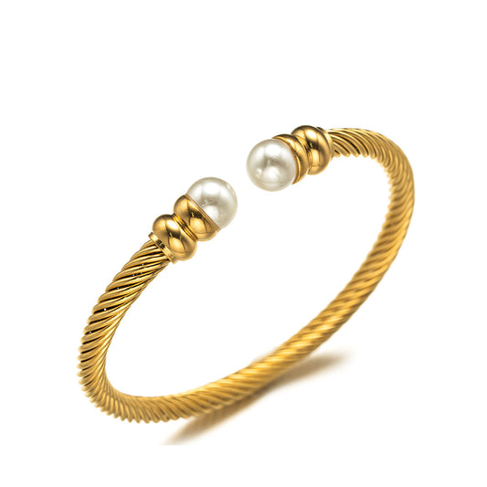 Stainless Steel Bracelet With Pearl Twist Design For Women By Planderful Everyday Genie
