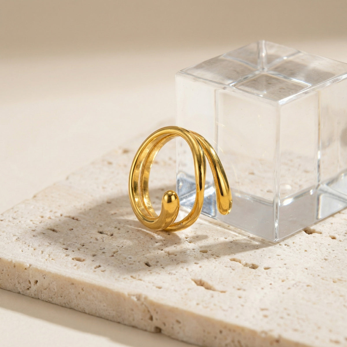 Stainless Steel Multi-Level Water Drop Geometric Water Drop Shape – Ring
