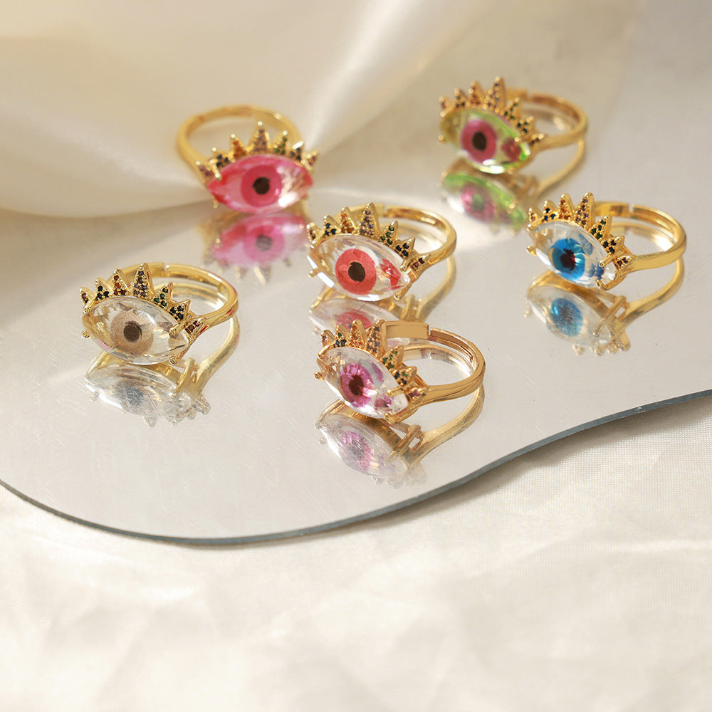 Copper Devil's Eye Zircon Adjustable Ring - Light Luxury Retro Jewelry
