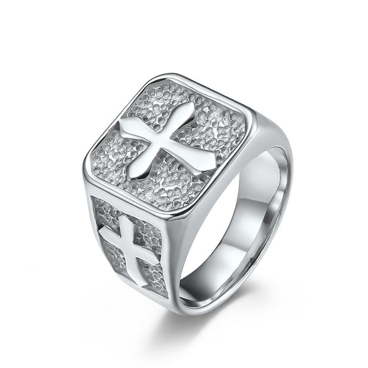 Retro Stainless Steel Cross Ring for Men in Titanium Steel