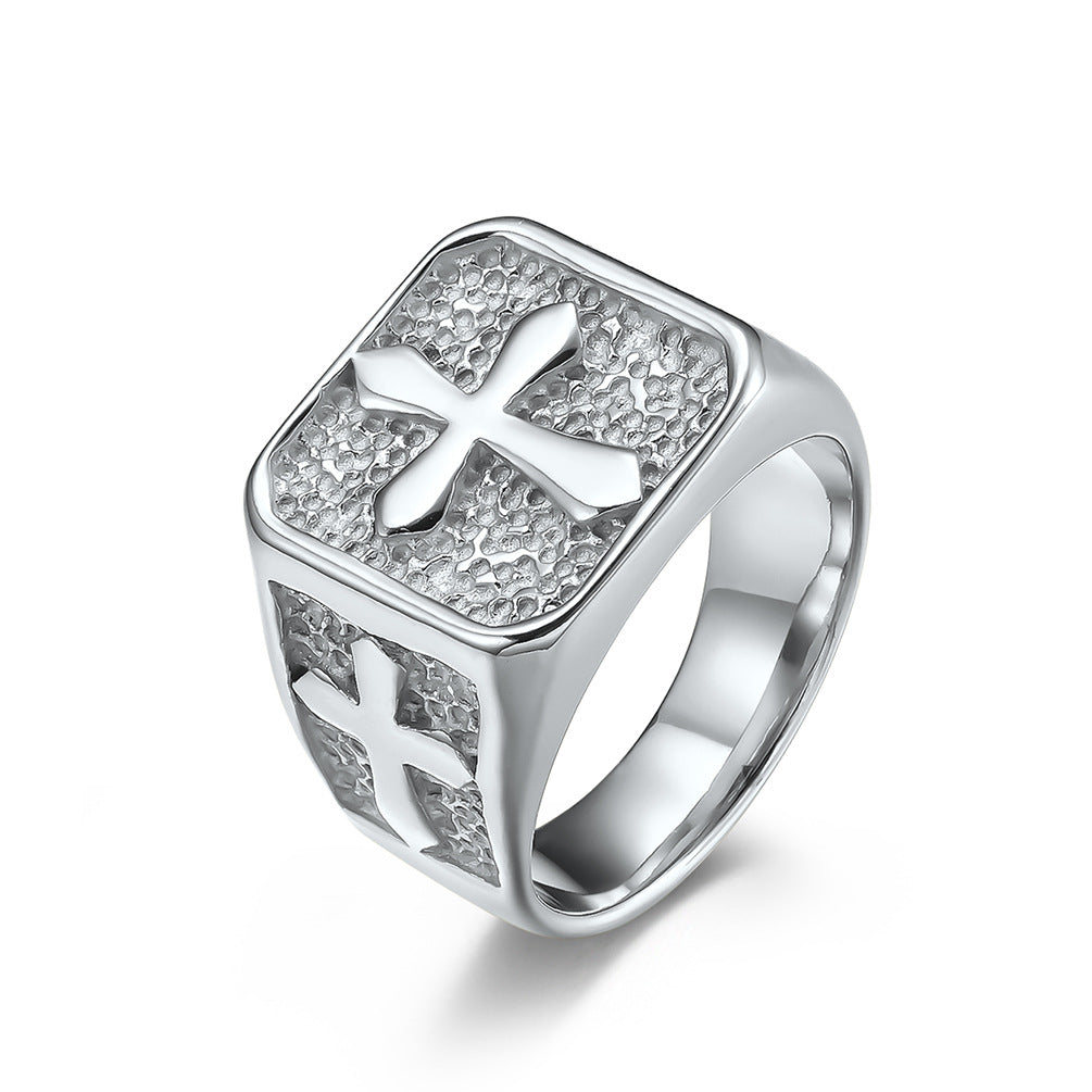 Planderful Stainless Steel Ring For Men Retro Cross Design Square Band Everyday Genie