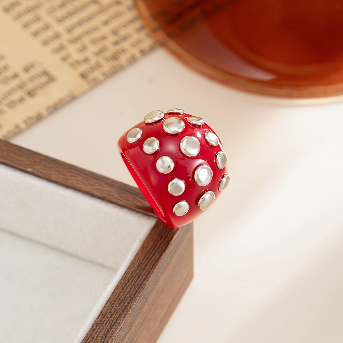 Planderful Amber Smudge Wide Face Ring Vienna Verve Bold Retro British Style Statement Jewelry For Vintage Women