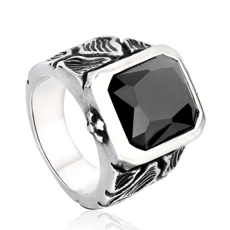 Custom Engraved Stainless Steel Men's Gem Ring - Retro Jewelry Wholesale