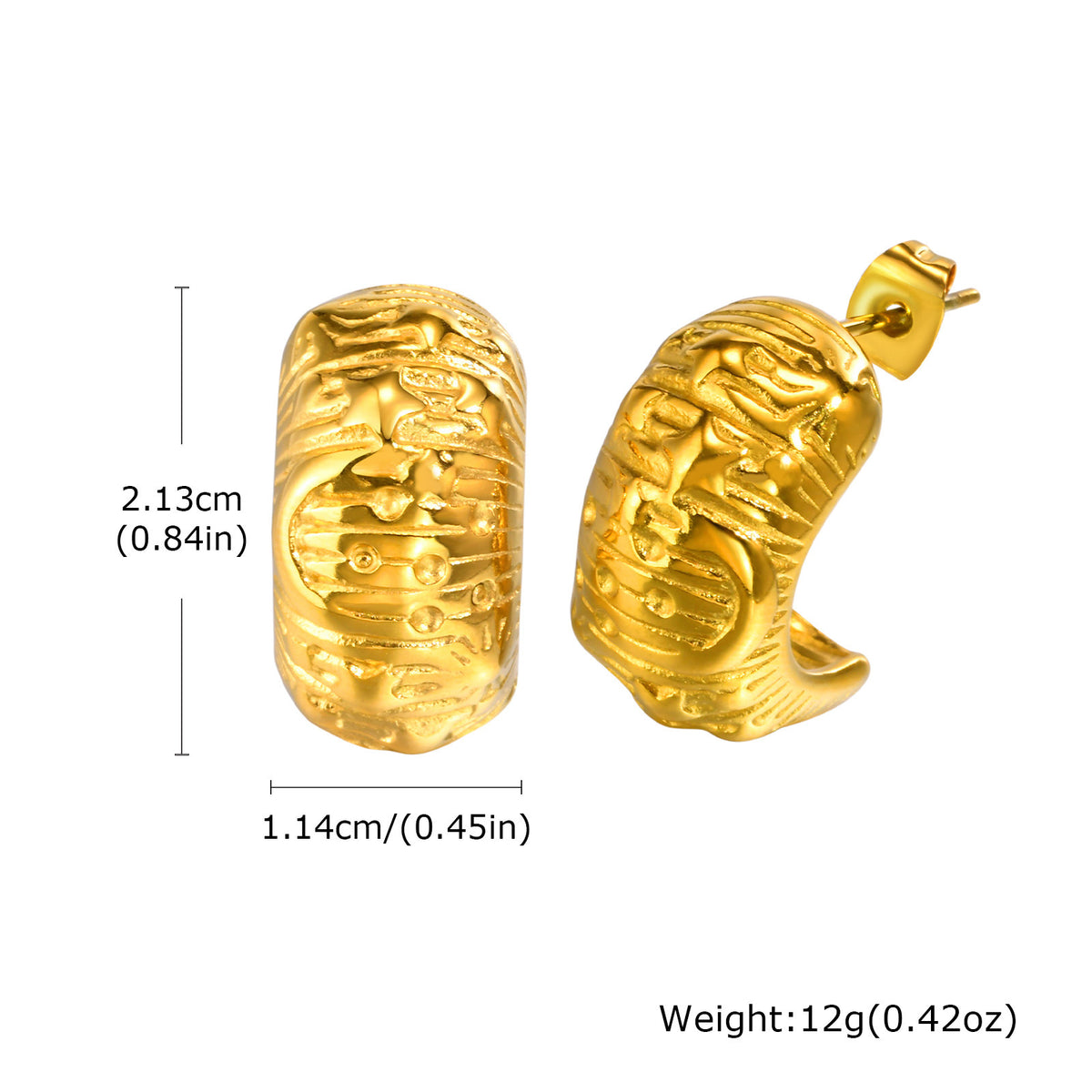 Gold-Tone Textured Statement Earrings — Multiple Styles