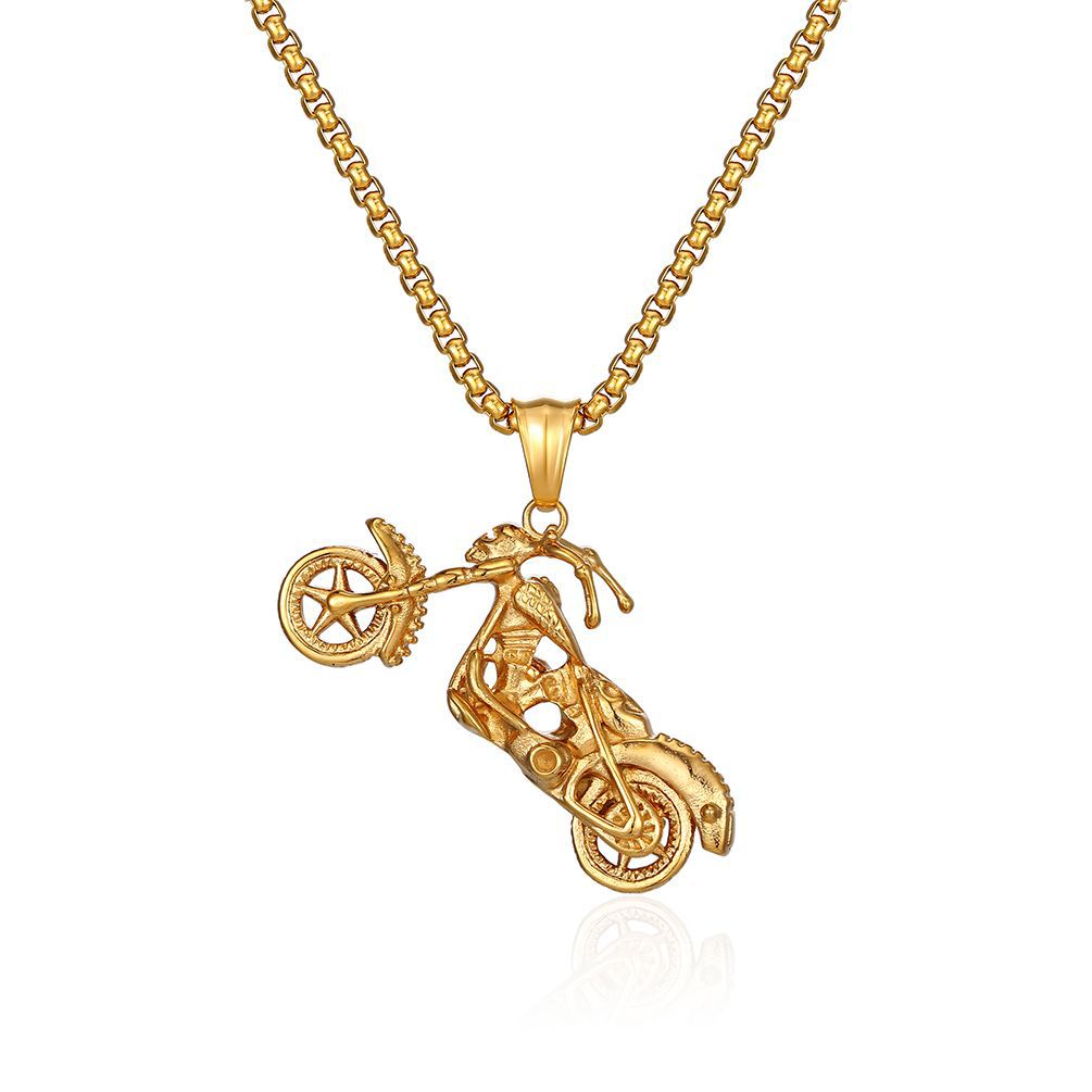 Planderful Skull Motorcycle Pendant Necklace For Men Durable Steel Hip Hop Style Now