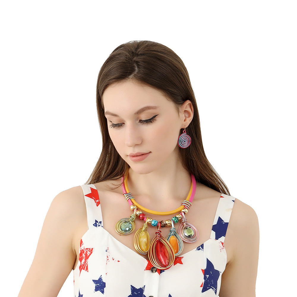 European and American Exaggerated Resin Tassel Necklace Set, Handmade African Jewelry Necklace with Amazon African Jewelry Influences