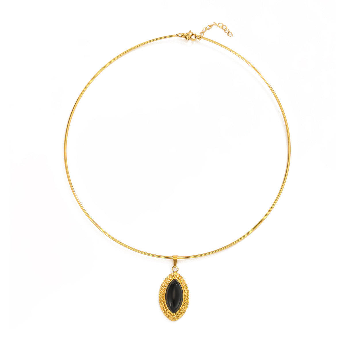 Retro Stainless Steel Cat'S Eye Black Stone Pendant Collar Twist Hemming Gem Necklace