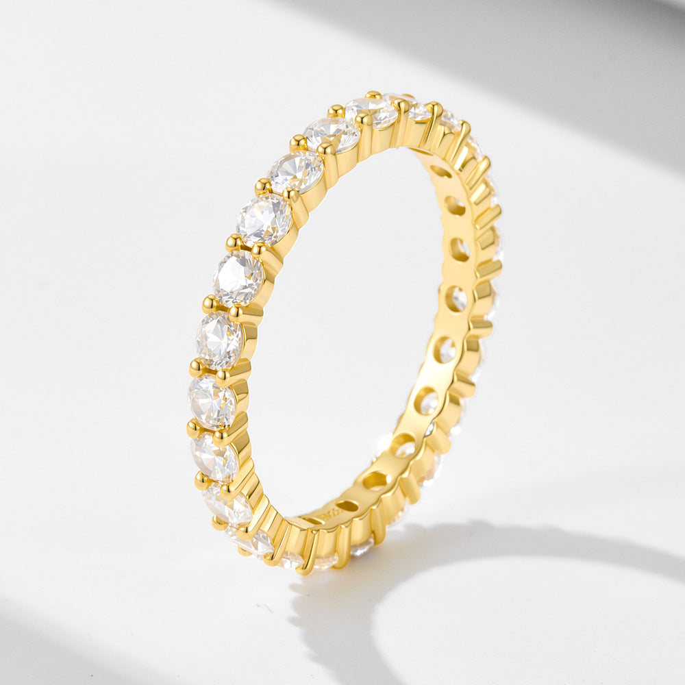 S925 Sterling Silver Full Circle Zircon Single Row Zircon Ring Classic Stack Wearing
