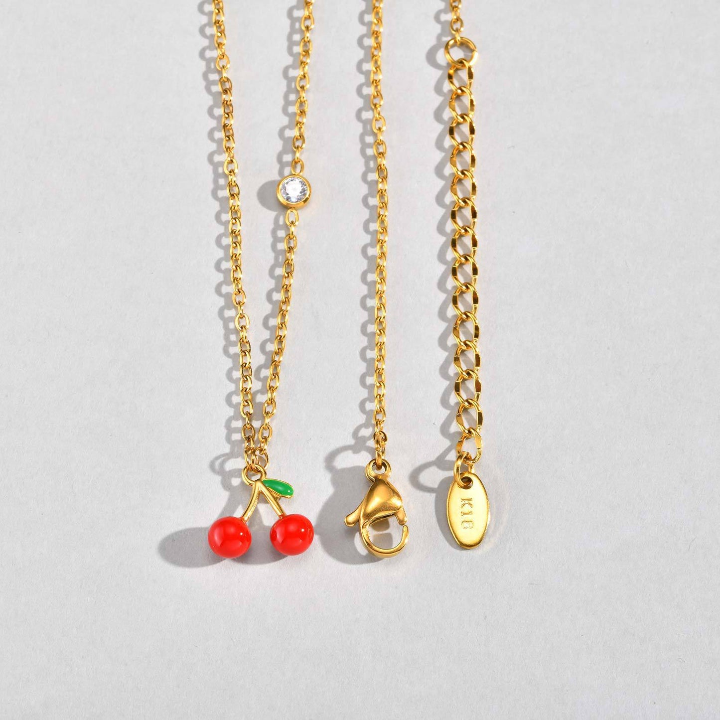 Stainless Steel Sense Zircon Glue Cherry Necklace Crystal Bead Gold