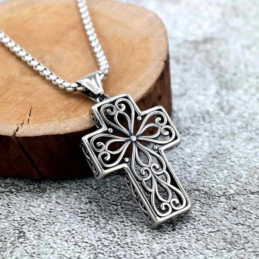 Vintage Cross Stainless Steel Pendant Necklace