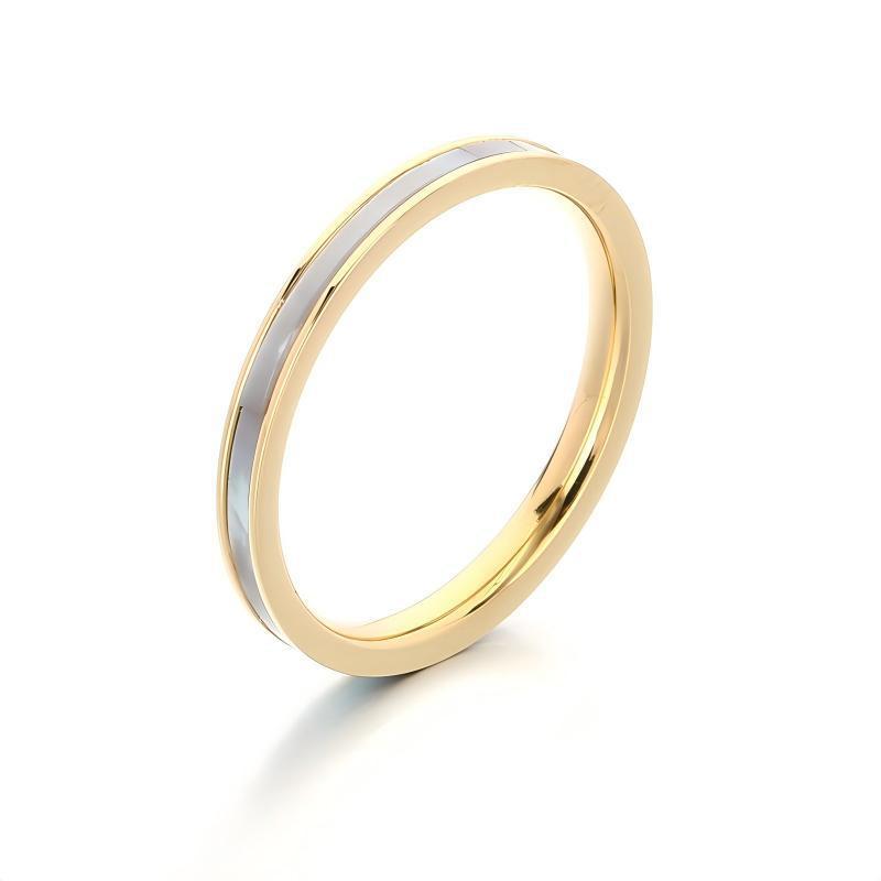 French Stacked Shell Plain Ring 2mm Embedded Fritillary Stainless Steel Women's