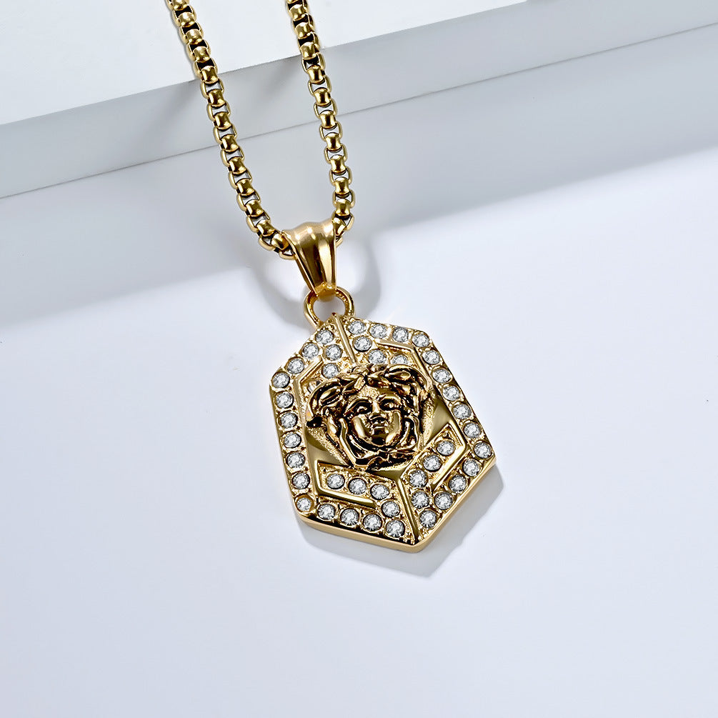 Medusa Necklace Titanium Steel Pendant Planderful For Men Full Zircon Luxury Jewelry