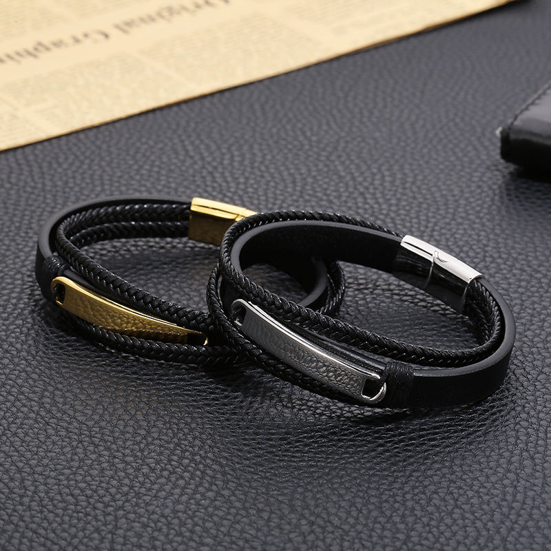 Planderful Mens Titanium Multi Layer Leather Bracelet