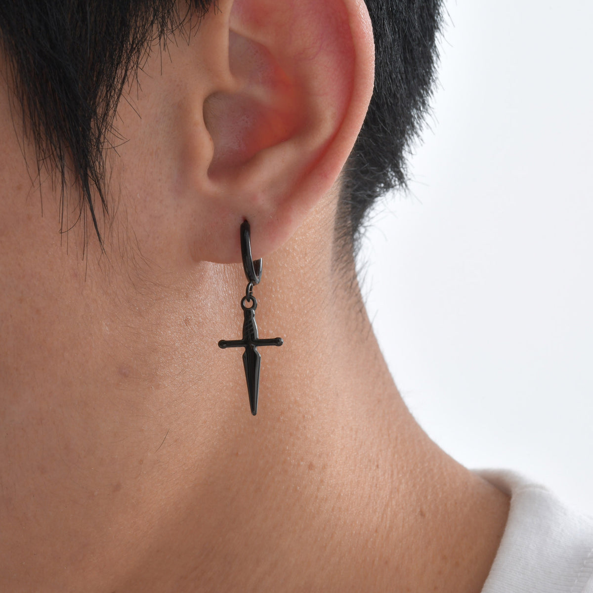 Black Dagger Huggie Earring — Single or Pair