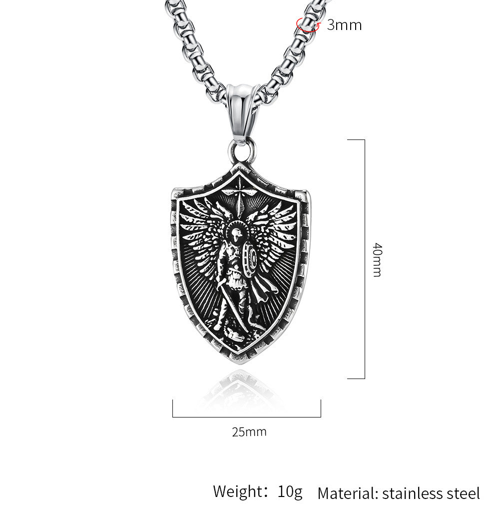 St Michael Shield Necklace Retro Personalized Titanium Steel Jewelry By Planderful For Christians