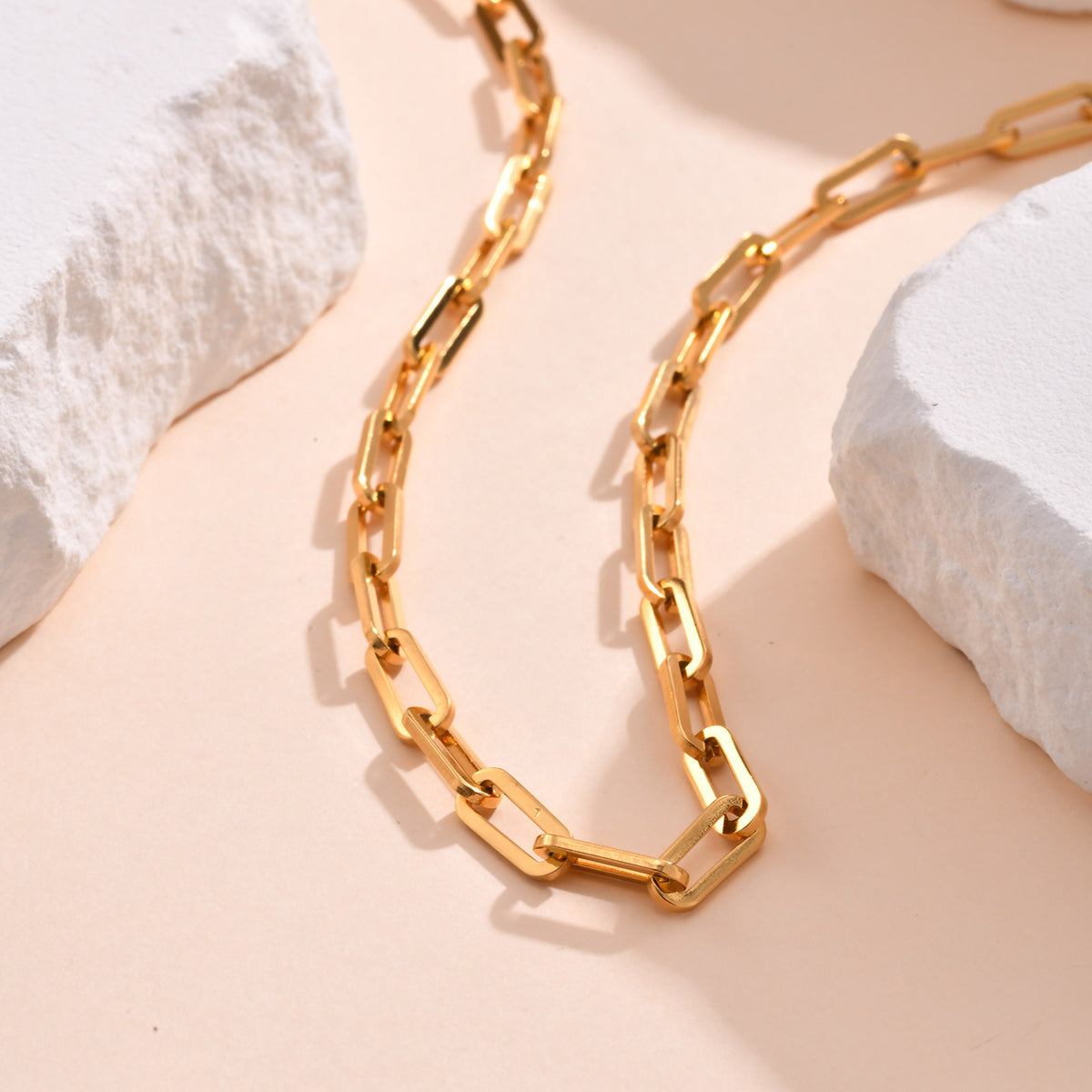 Stainless Steel Rectangular Geometric Chain Gold Lady Necklace