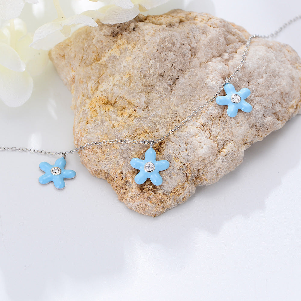 Wish Creative Bohemian Sterling Silver Drip Oil Inlaid Zircon Starfish Anklet Girl Summer Bracelet