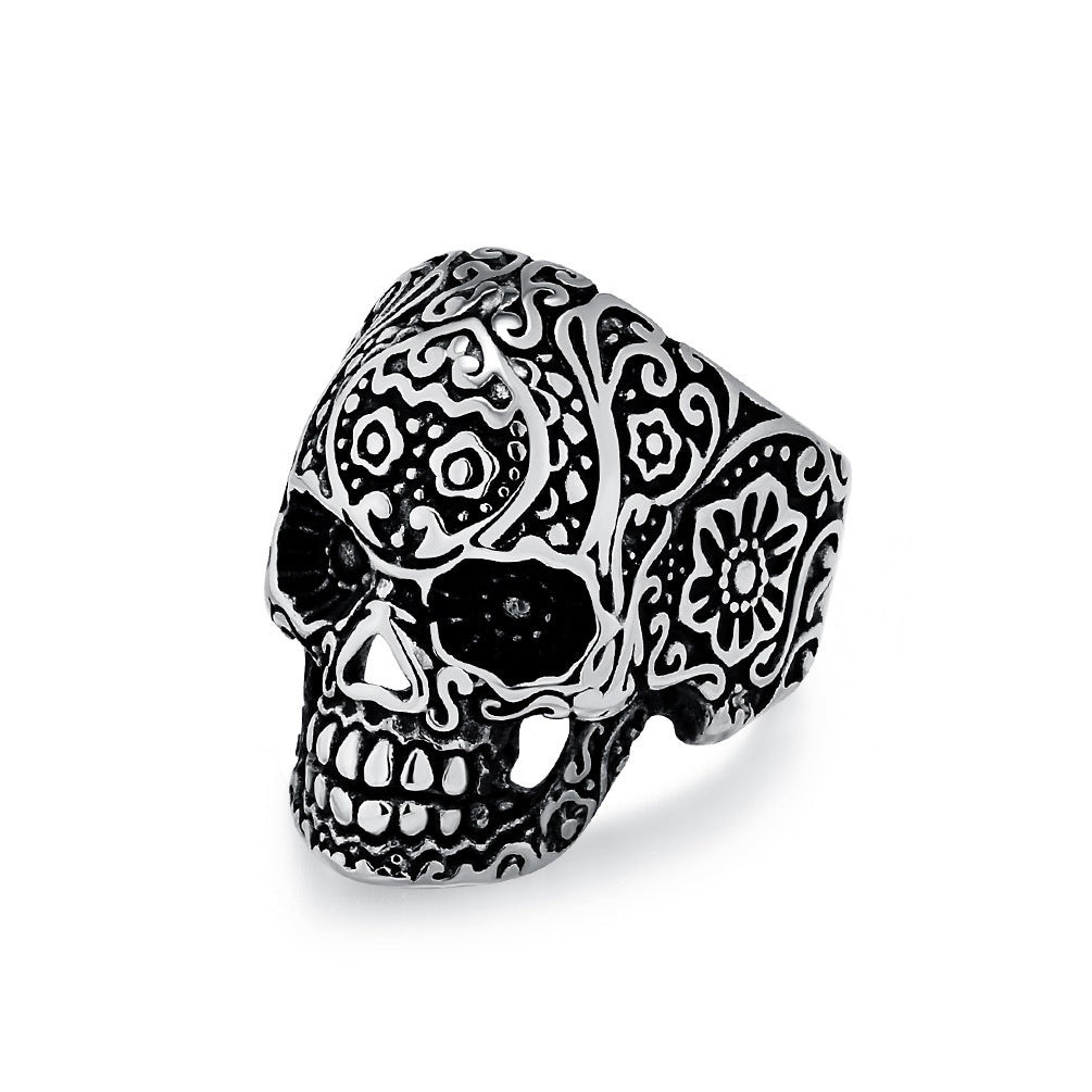Planderful Skull Ring For Men Titanium Steel Bold Gothic Dark Style Statement Jewelry