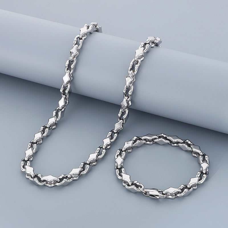 Hip Hop Quadrilateral Necklace Stainless Steel Rhombus Chain