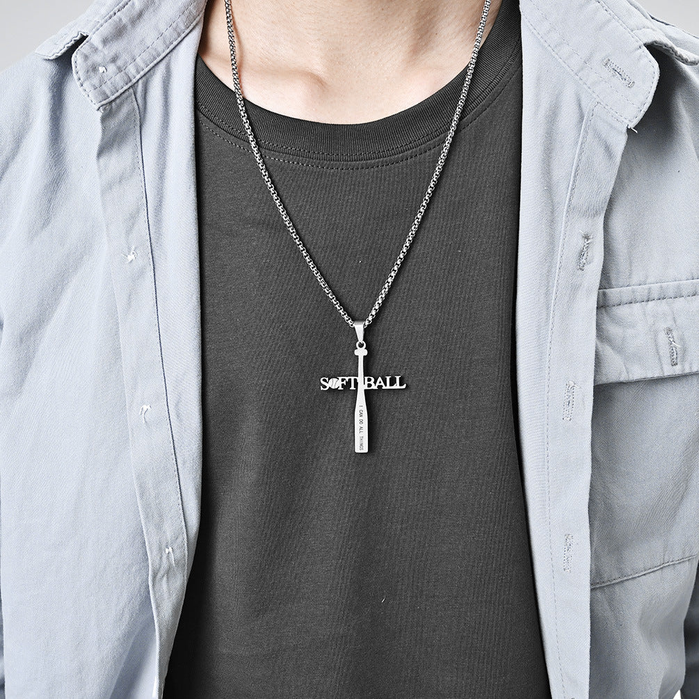Cross-Border E-Commerce Baseball Stainless Steel Cross Necklace