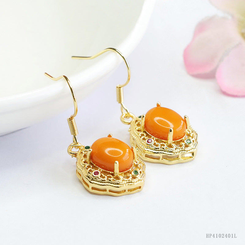 Vintage Beeswax Amber Openwork Earrings
