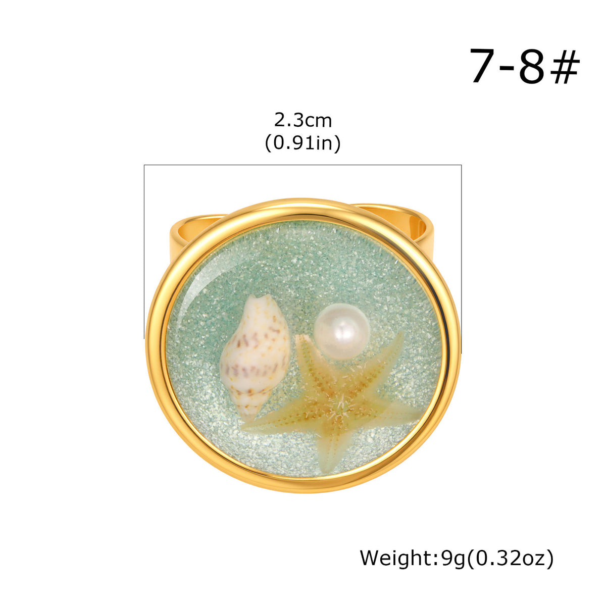 French Stainless Steel Resin Ocean Turquoise Starfish Pearl Opening Women's Ring
